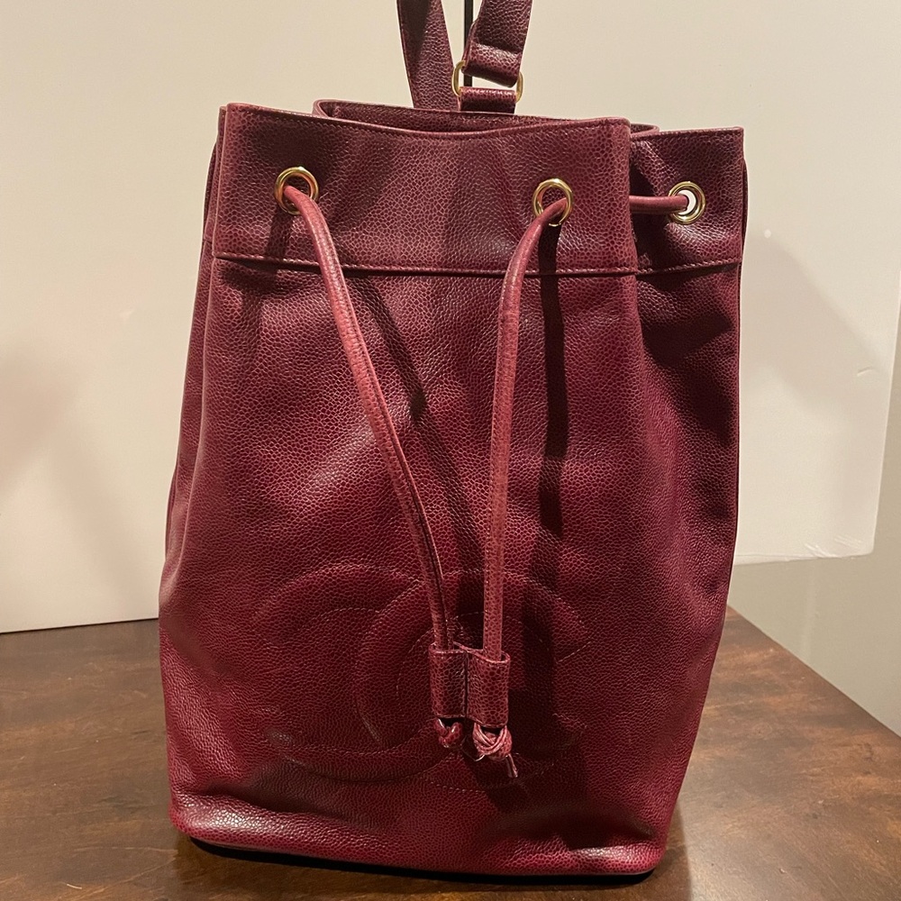 **SOLD**Chanel Caviar Leather Drawstring Sling Bag